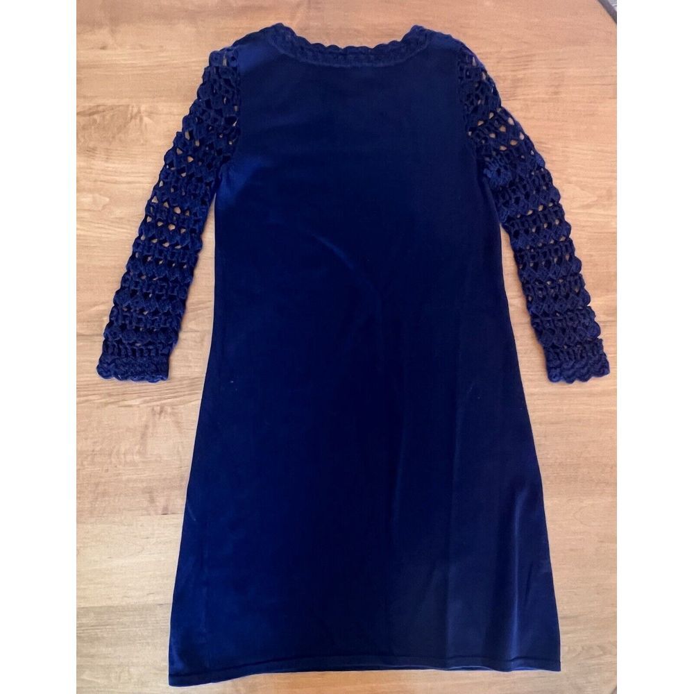 Lilly Pulitzer Kariana Sweater Shift Dress Med Navy Blue Merino Wool Crocheted - Picture 8 of 9
